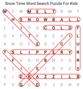 Snow Time Word Search Puzzle For Kids Answers