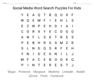 Social Media Word Search Puzzles For Kids 