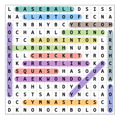 Sports Word Search Puzzle Answers