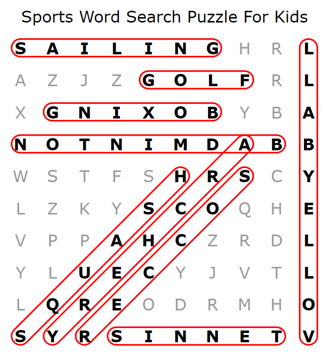 Sports Word Search Puzzle For Kids Answers