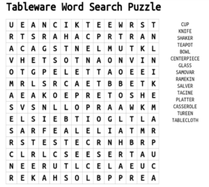 Tableware Word Search Puzzle 