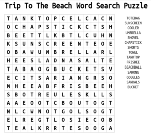 Trip To The Beach Word Search Puzzle 