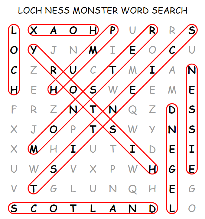 Loch Ness Monster Word Search Answers