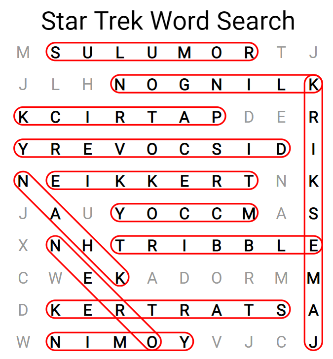 Star Trek Word Search Puzzle For Kids Answers