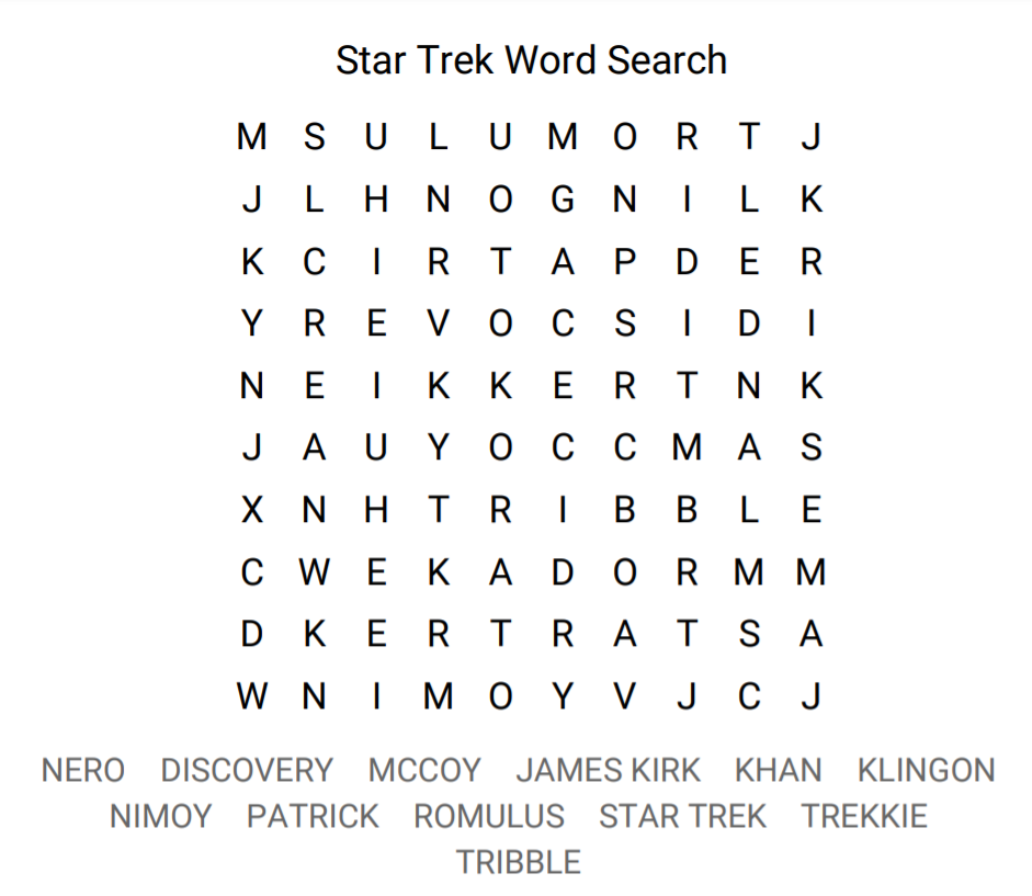 Star Trek Word Search Puzzle For Kids