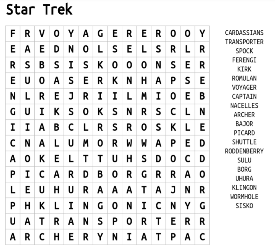 Star Trek Word Search Puzzle 