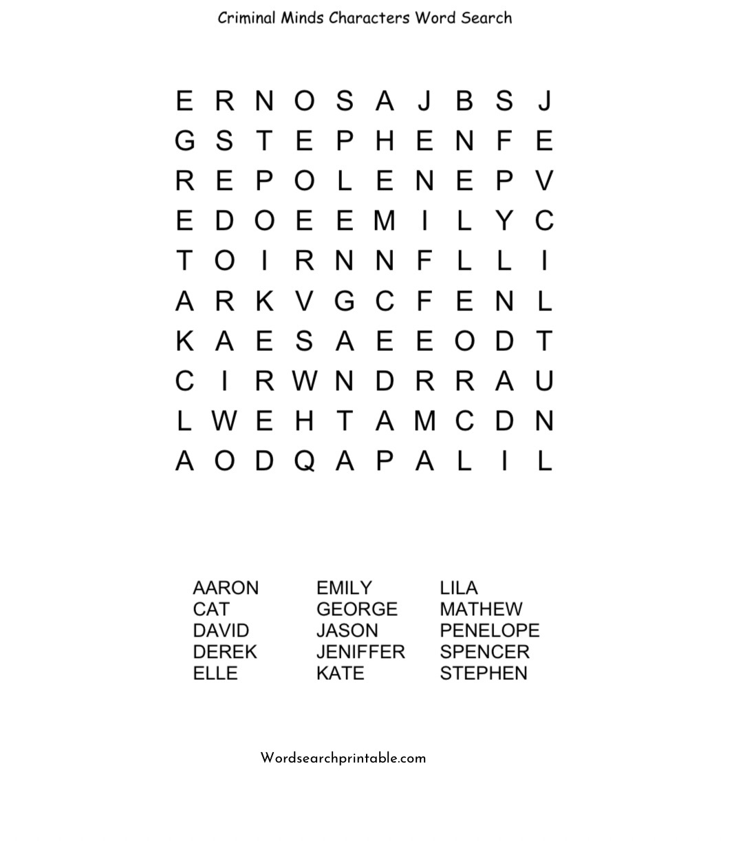 Criminal Minds Characters Word Search