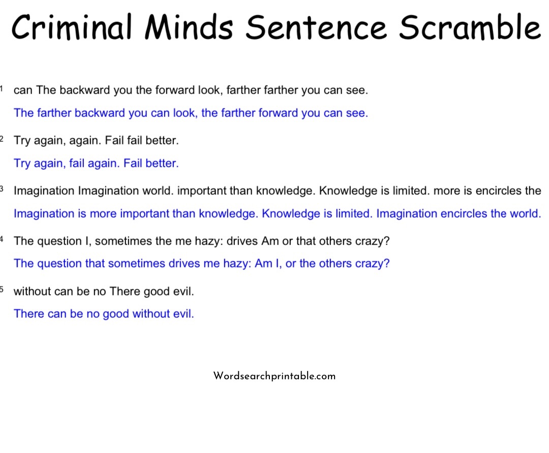 Criminal Minds Sentence Scramble solution