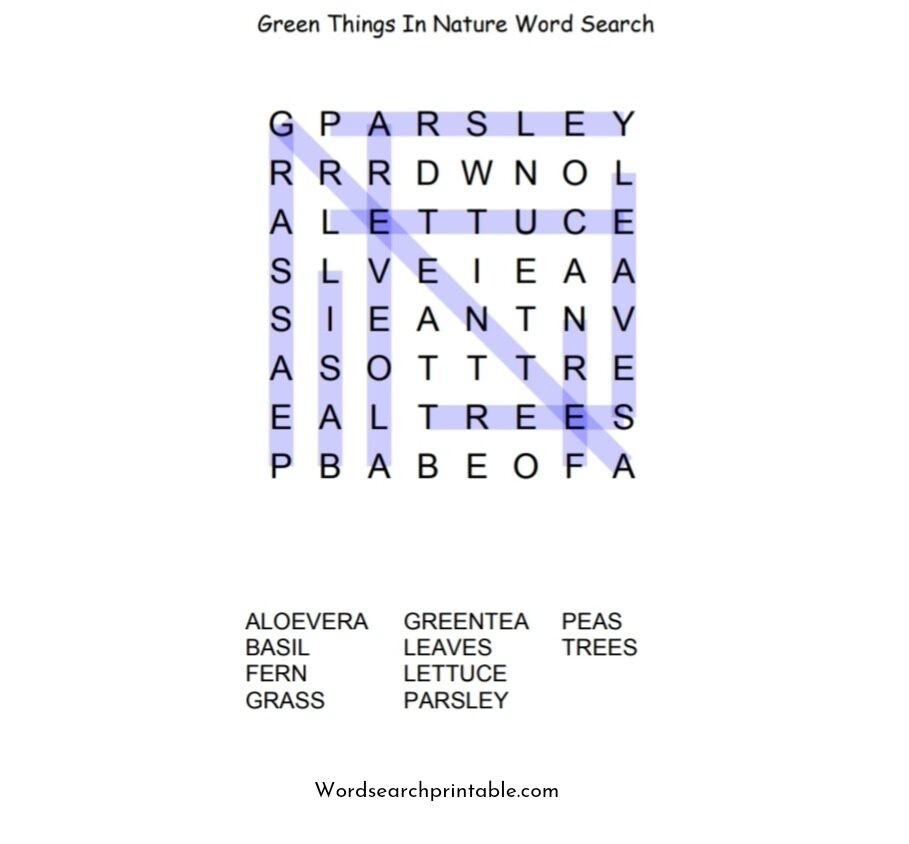 Green things in nature word search solution