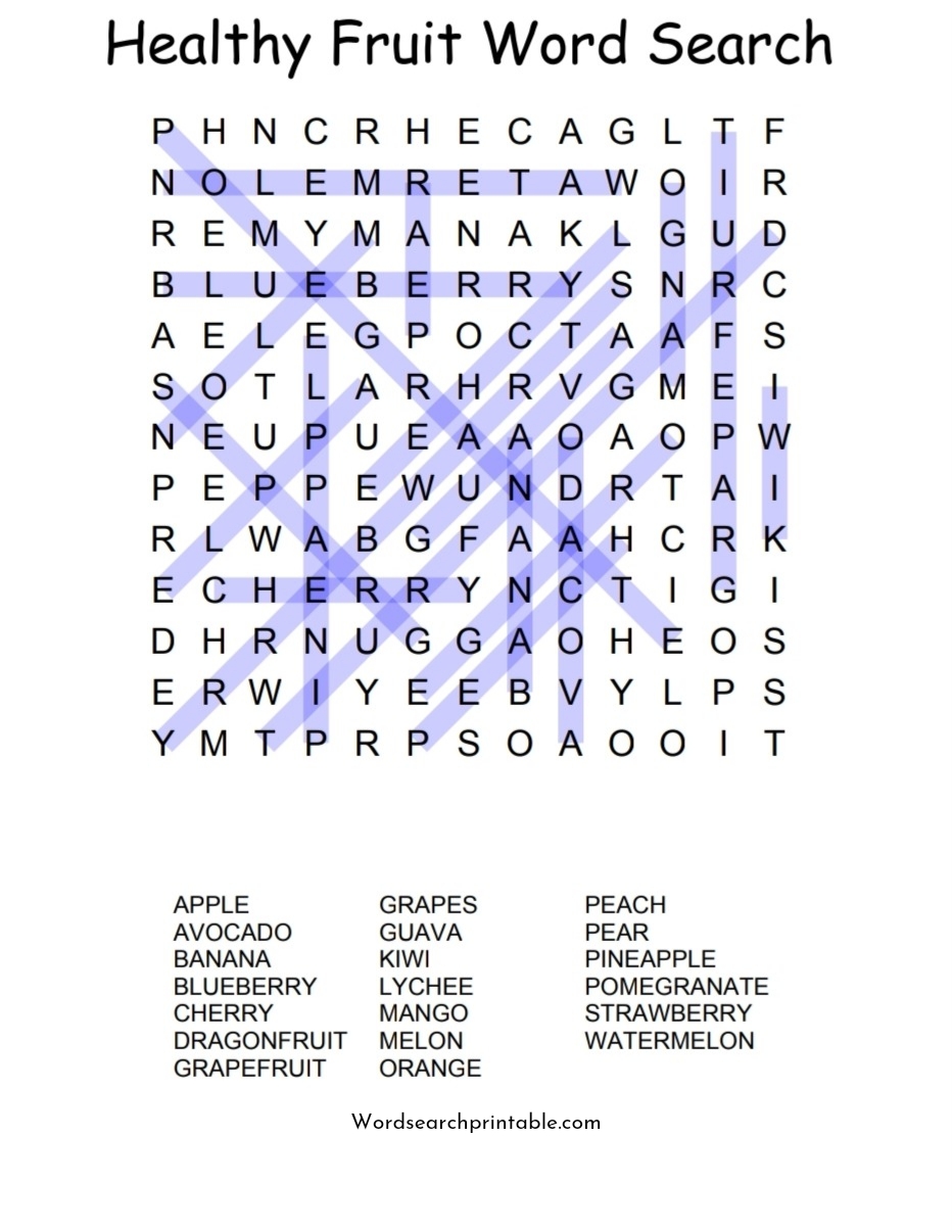 Healthy fruit word search solution