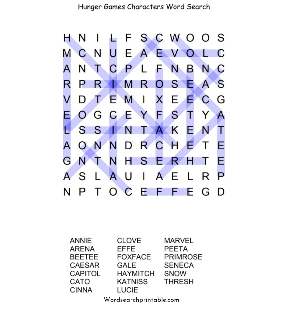 Hunger games characters word search solution