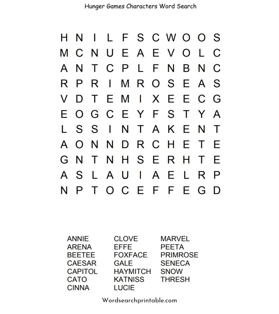 Hunger games characters word search
