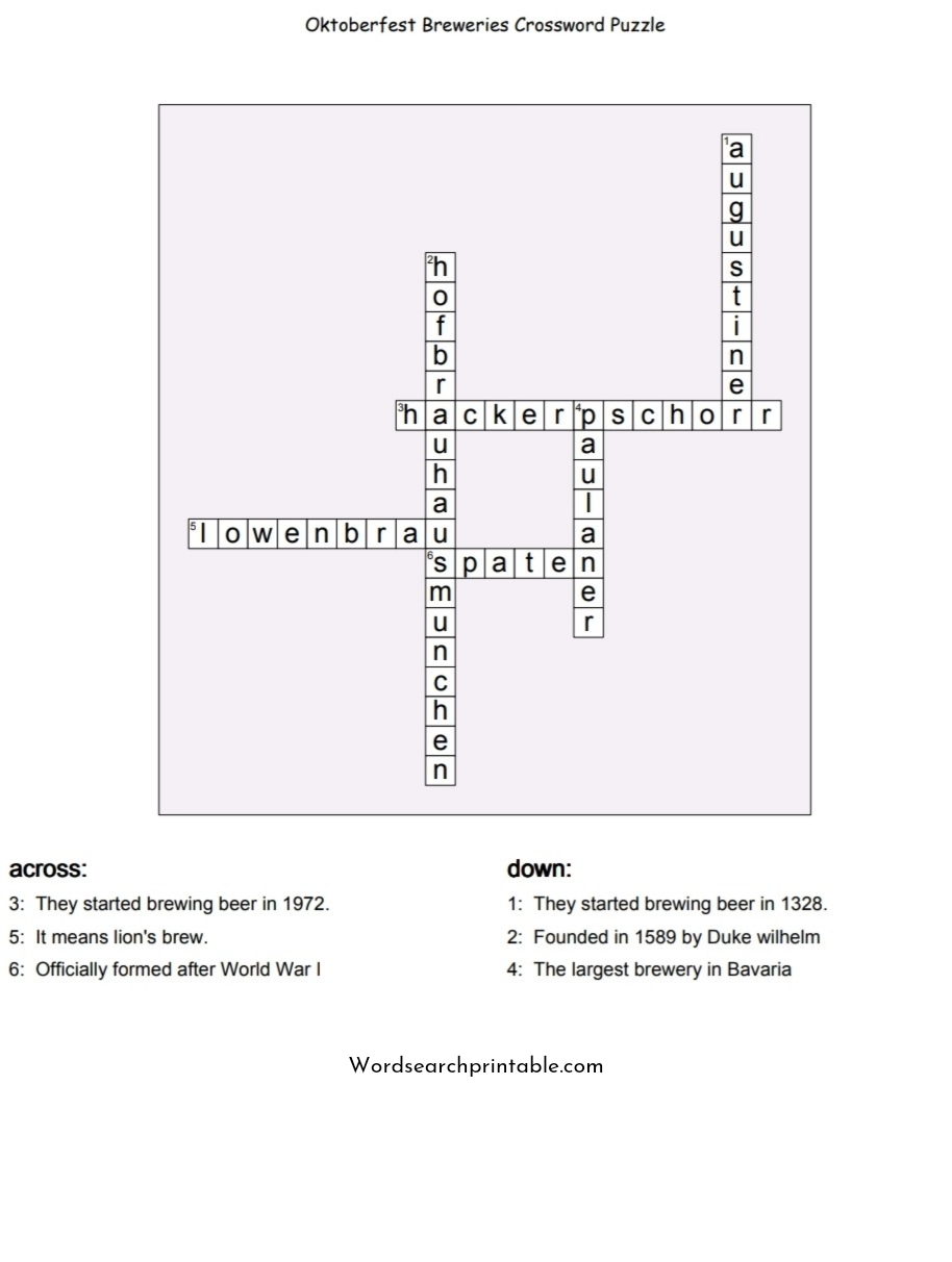 Oktoberfest Breweries Crossword Puzzle solution