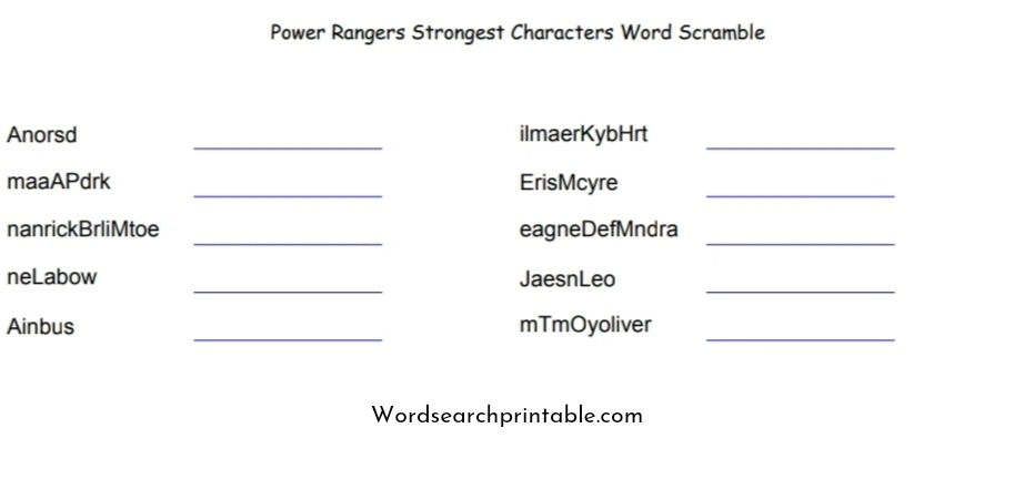 Power Rangers Strongest Characters Word Scramble