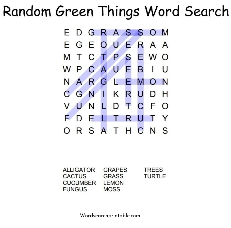 Random green things word search solution