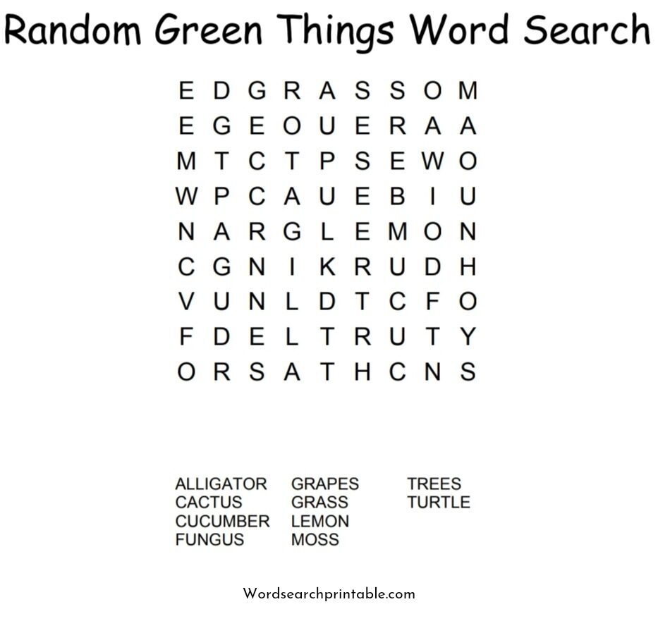 Random green things word search