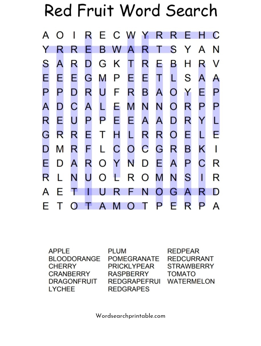 Red fruit word search solution
