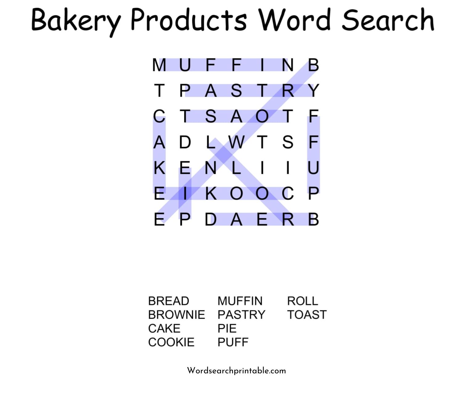 bakery products word search puzzle solution