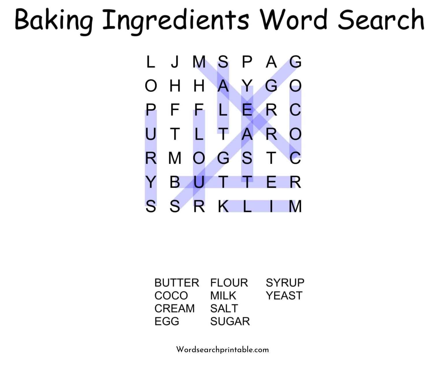 baking ingredients word search puzzle solution