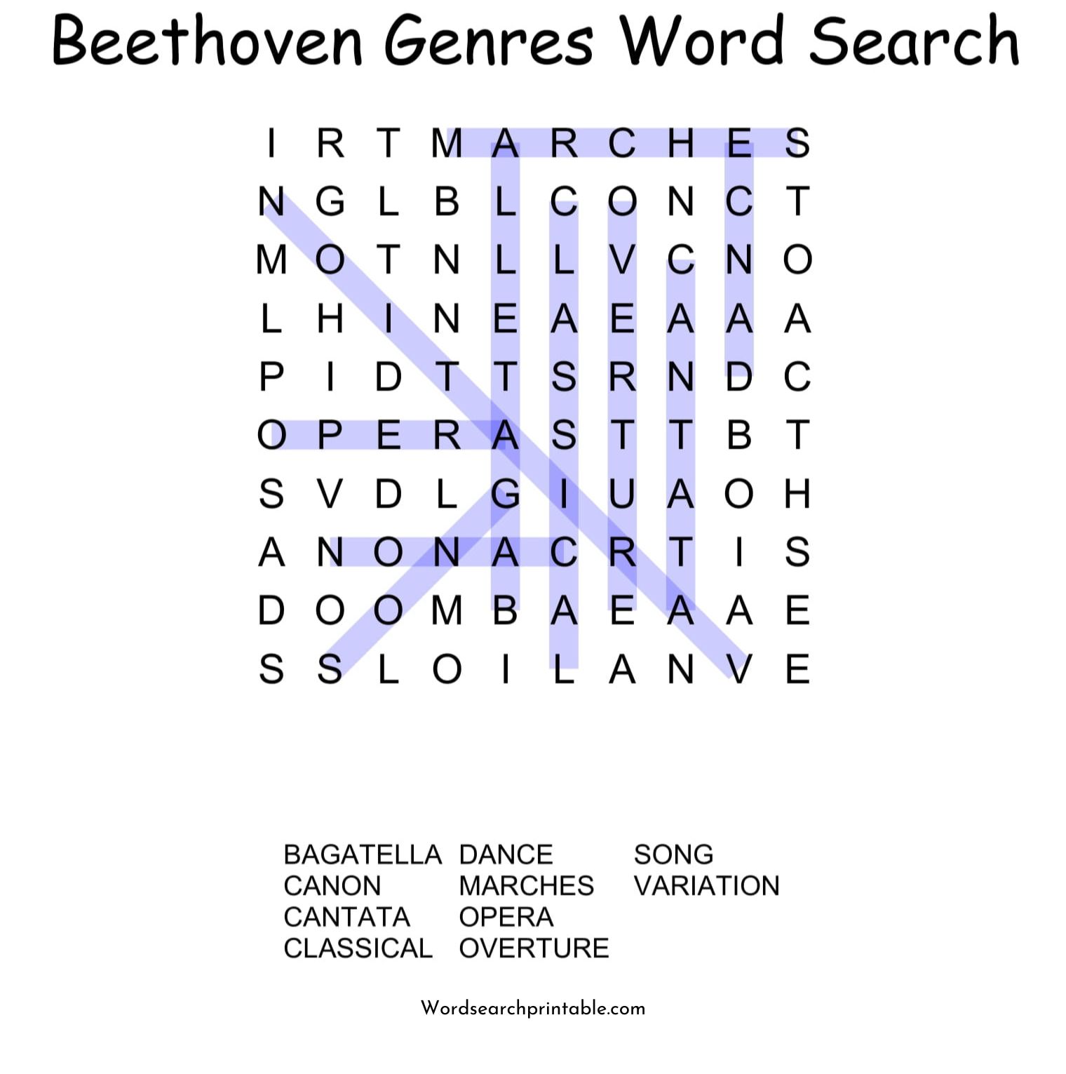 beethoven genres word search puzzle solution