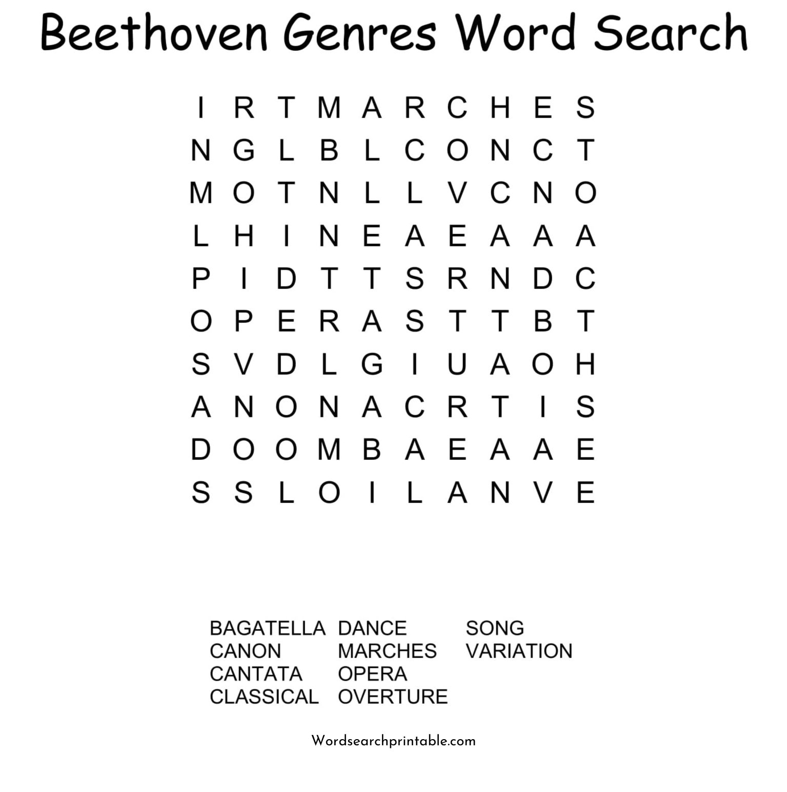 beethoven word search puzzle 