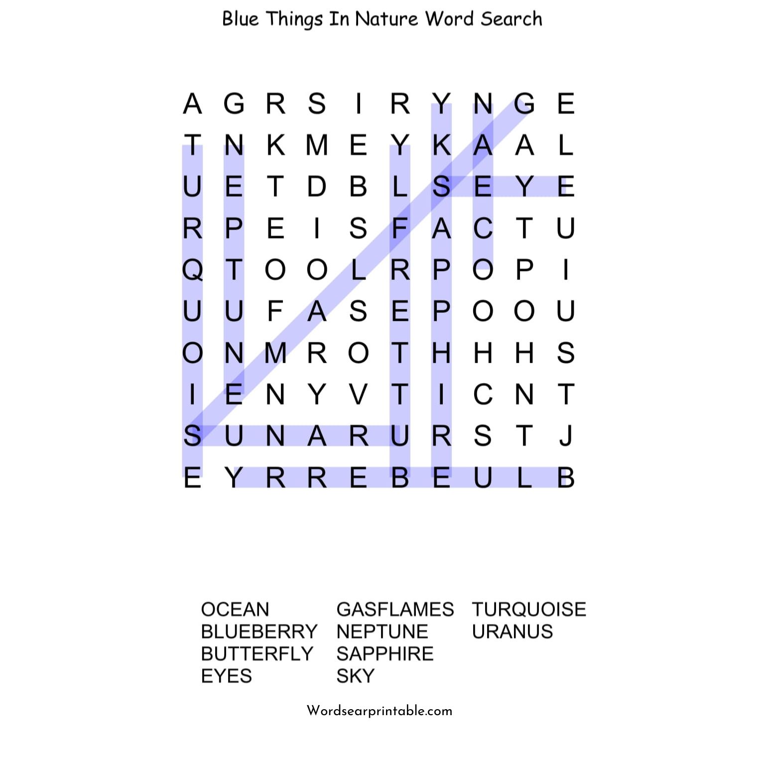 blue things in nature word search puzzle solution