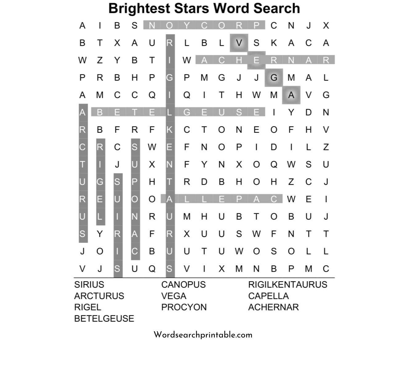 brightest stars word search puzzle solution