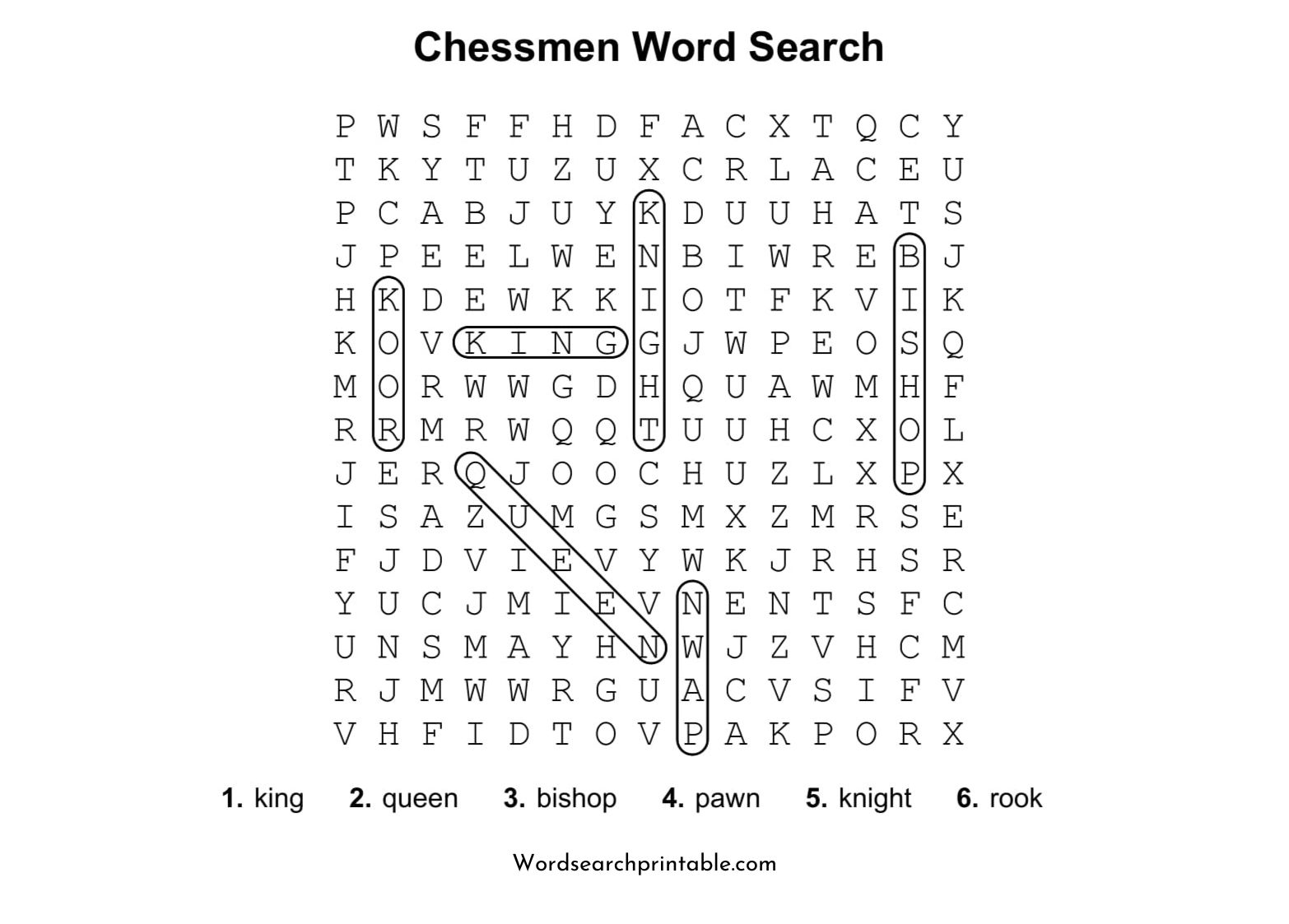 chessmen word search puzzle solution