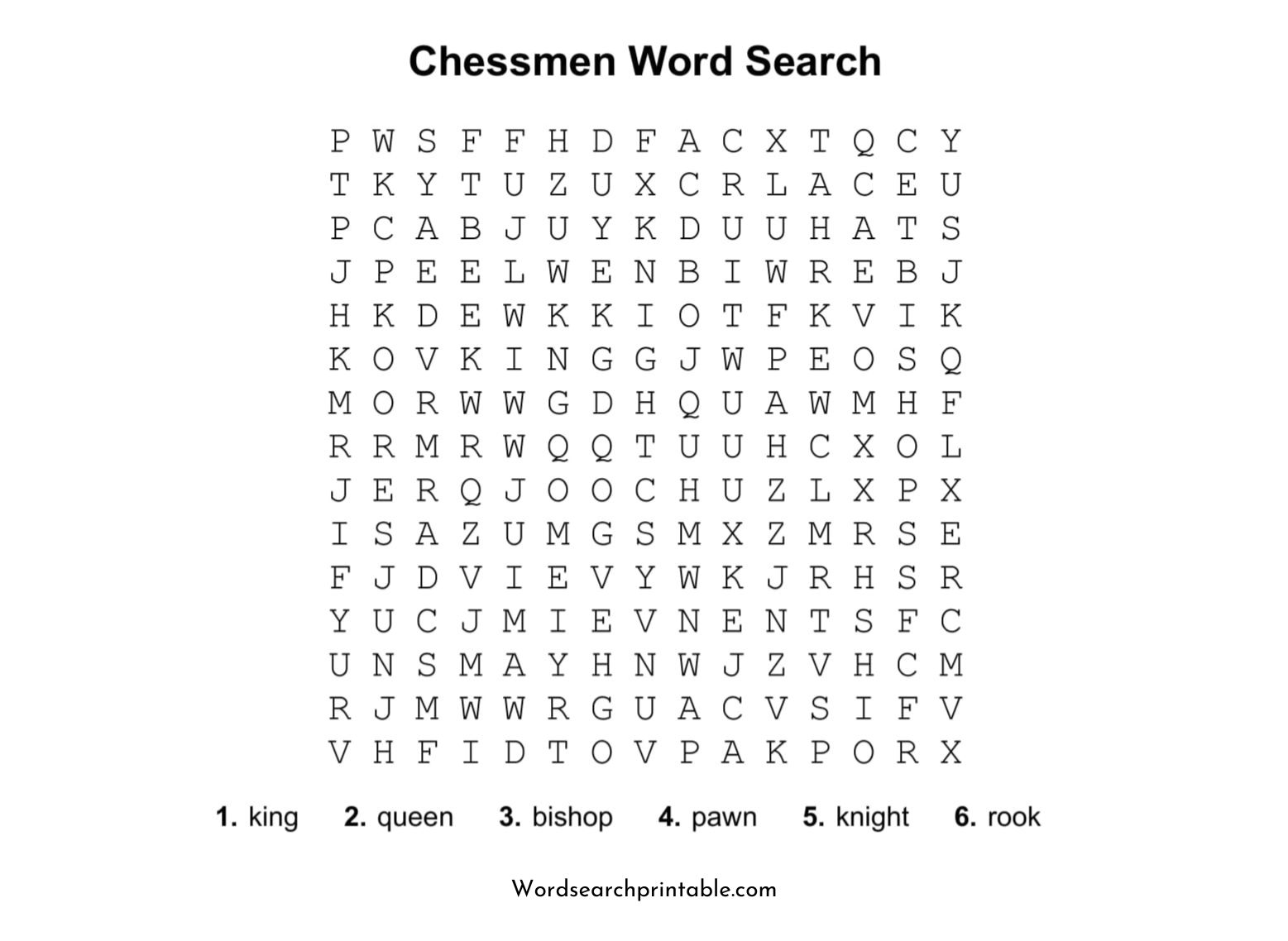 chessmen word search puzzle