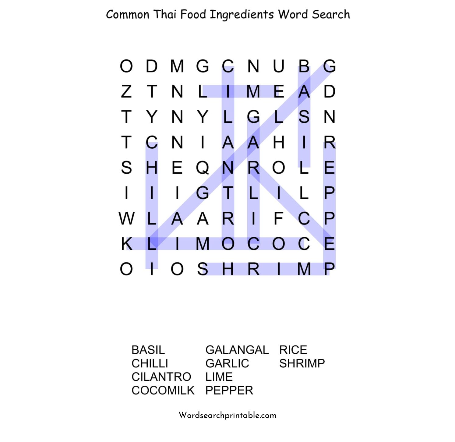 common thai food ingredients word search puzzle solution