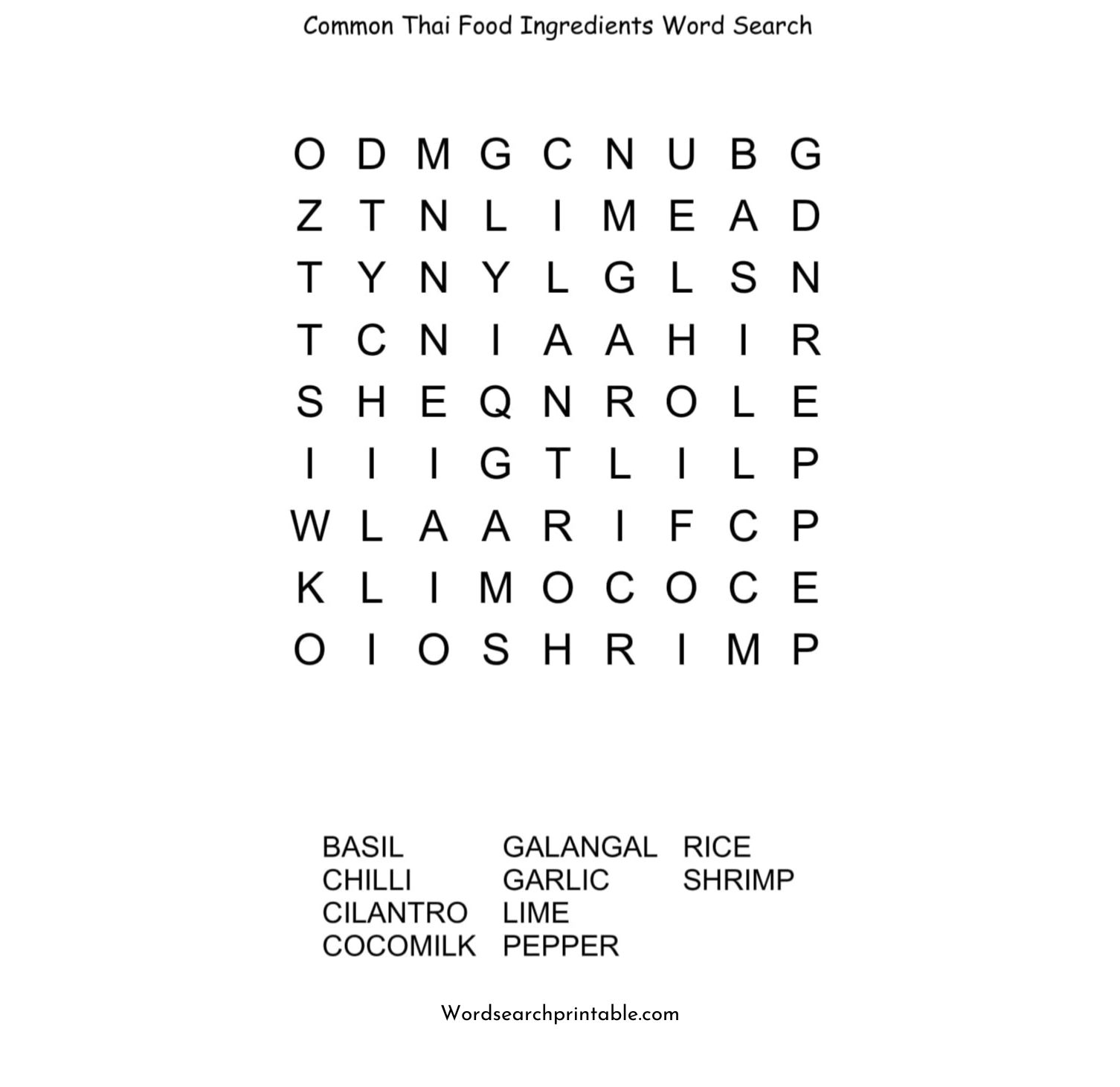 common thai food ingredients word search puzzle