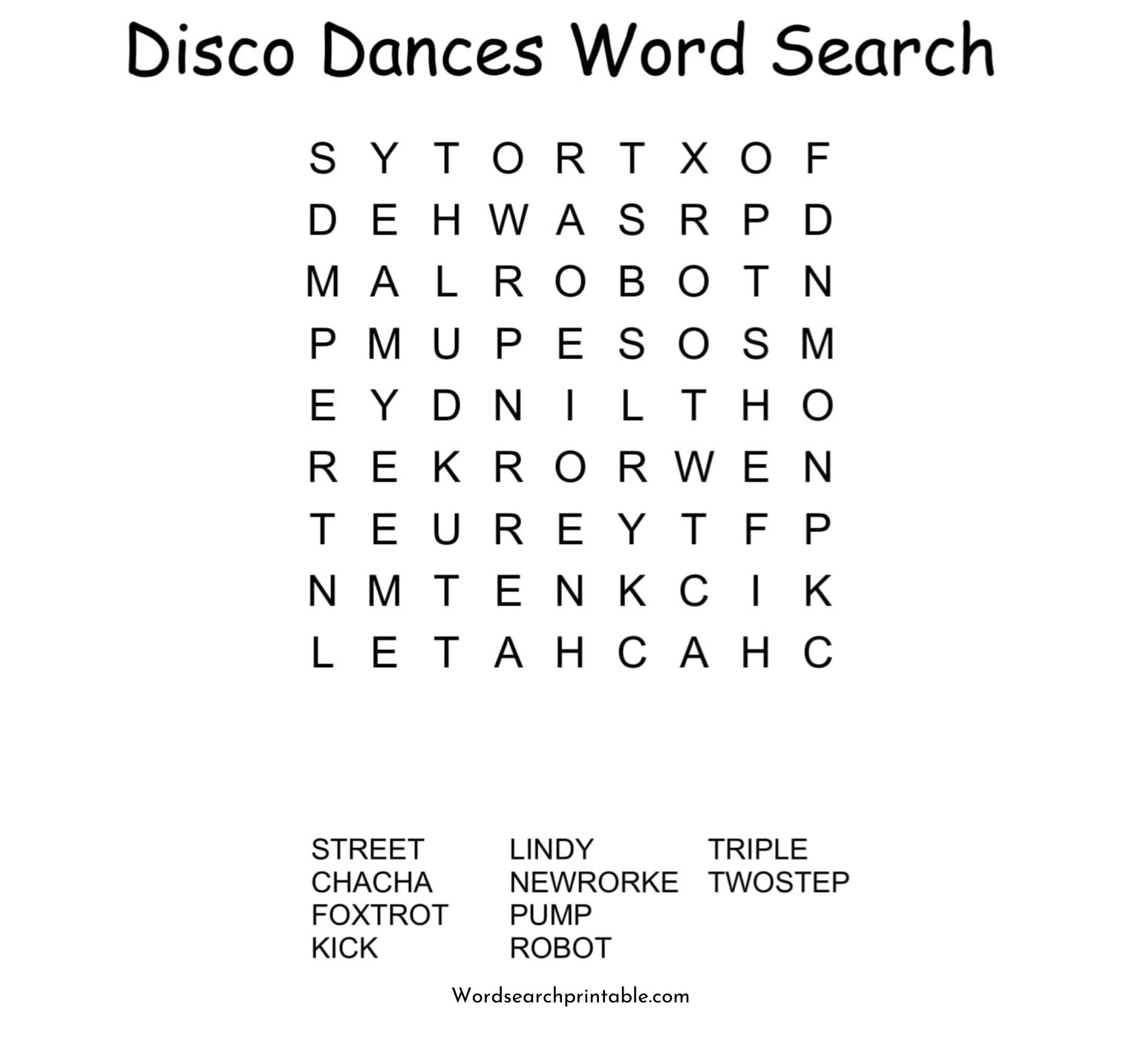 disco dances word search puzzle