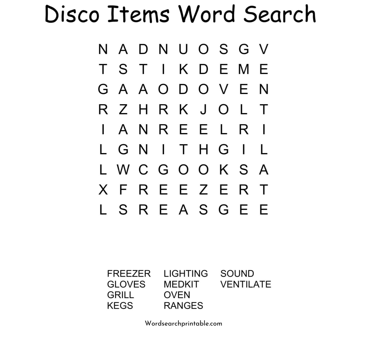disco items word search puzzle