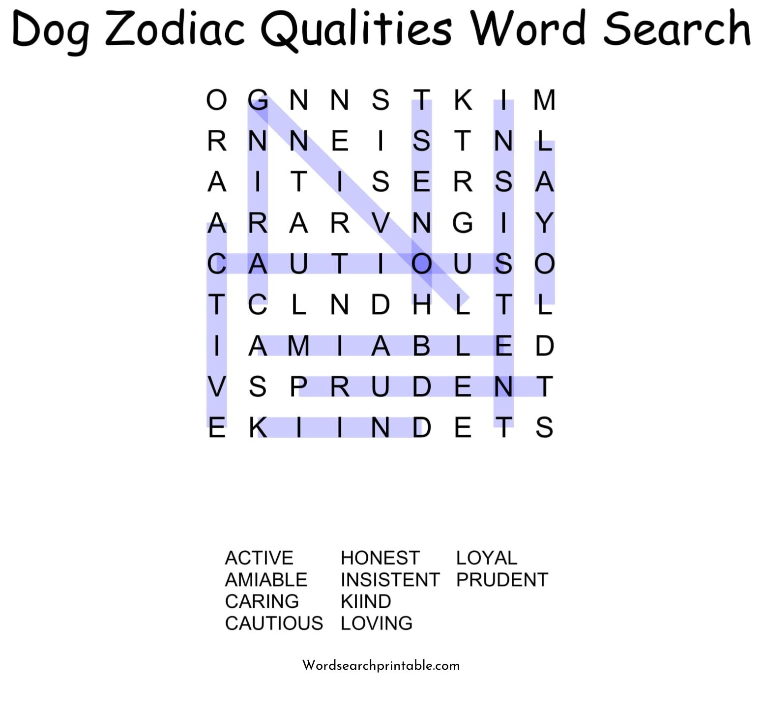 dog zodiac qualities word search puzzle solution