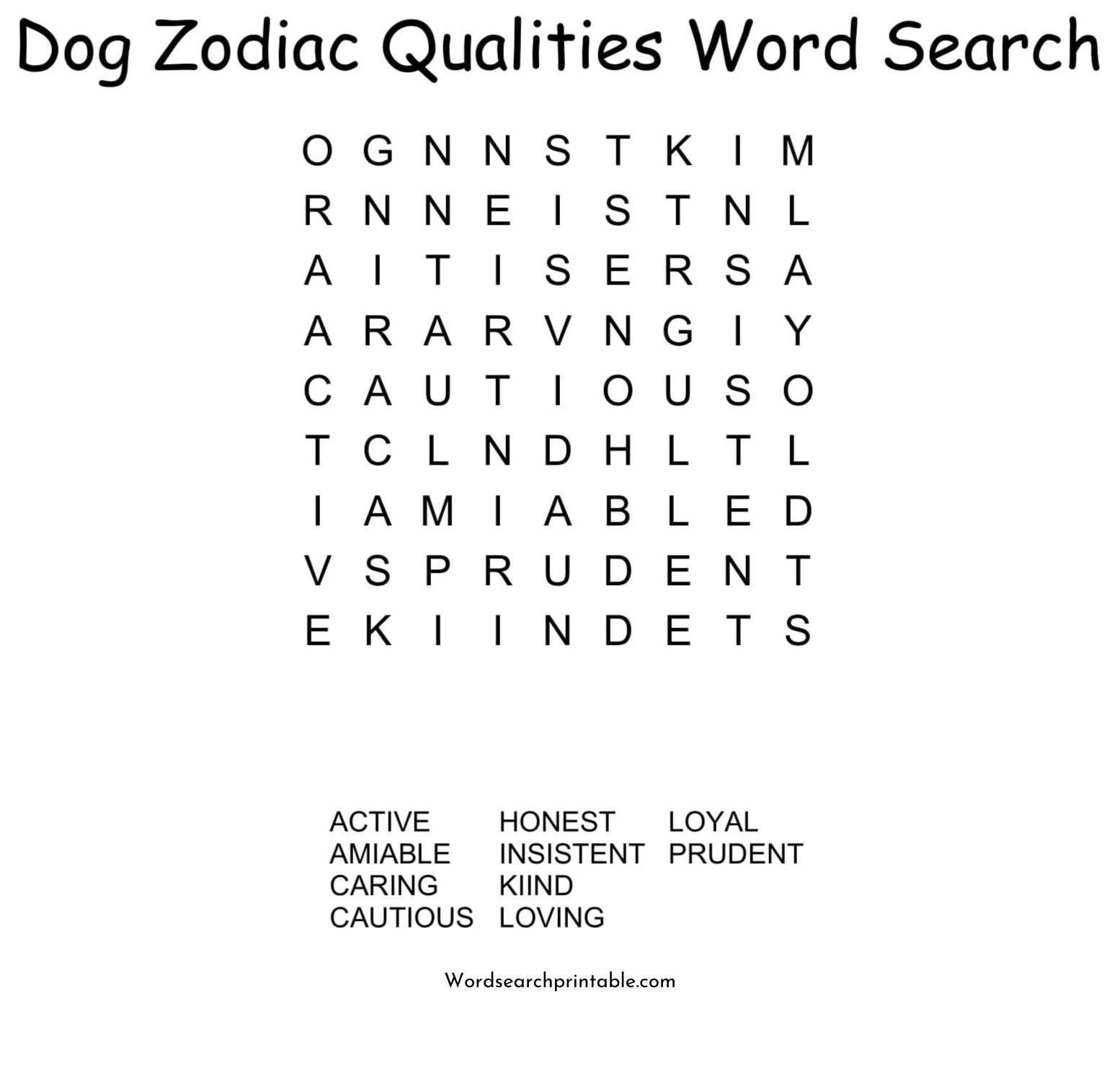dog zodiac qualities word search puzzle solution