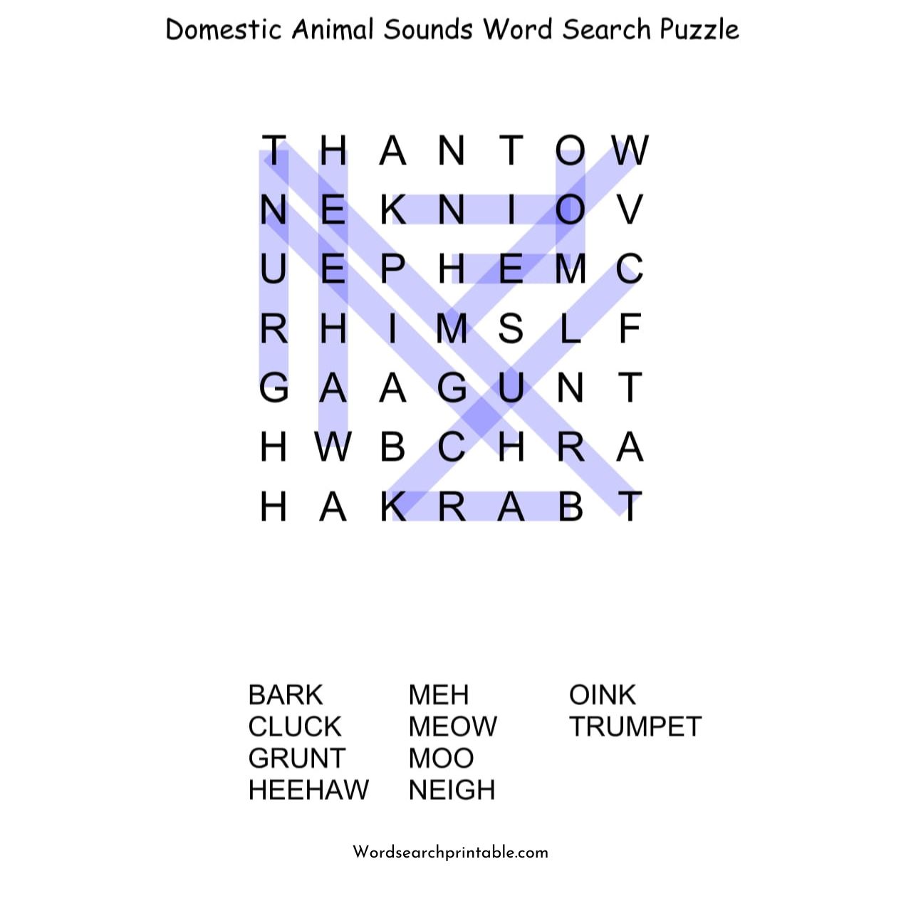 domestic animal sounds word search puzzle solution