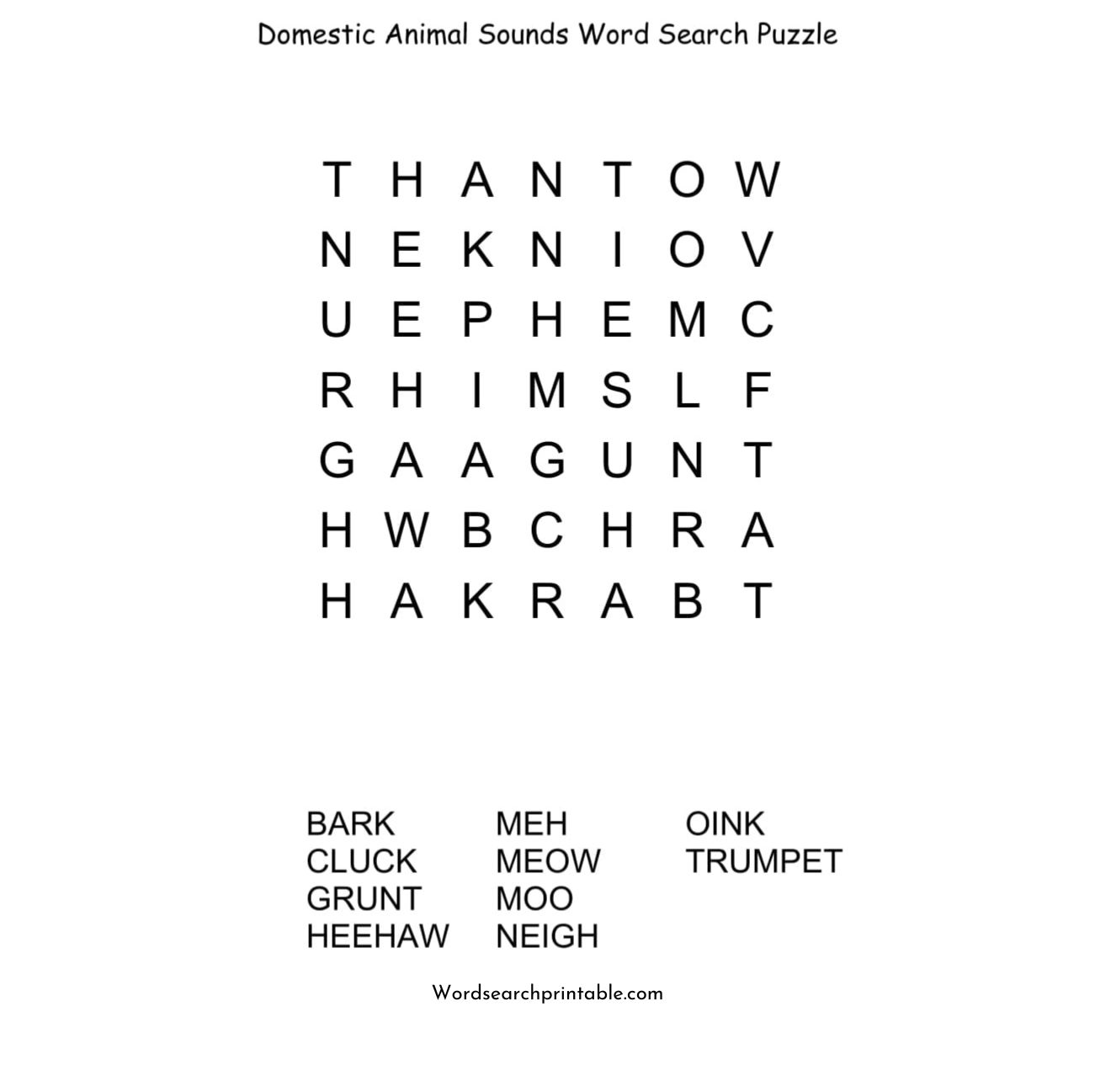 domestic animal sounds word search puzzle