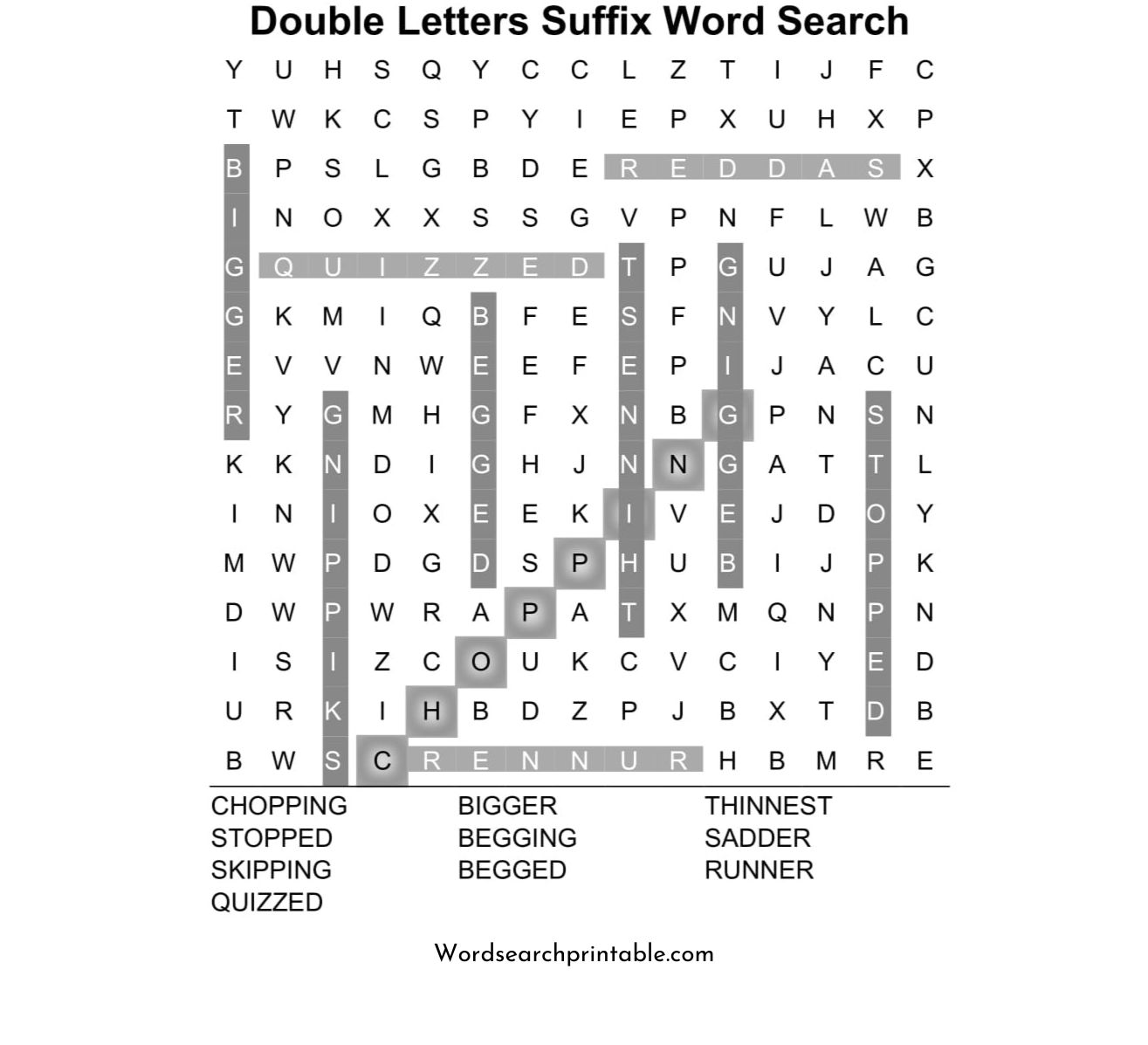 double letters suffix word search puzzle solution