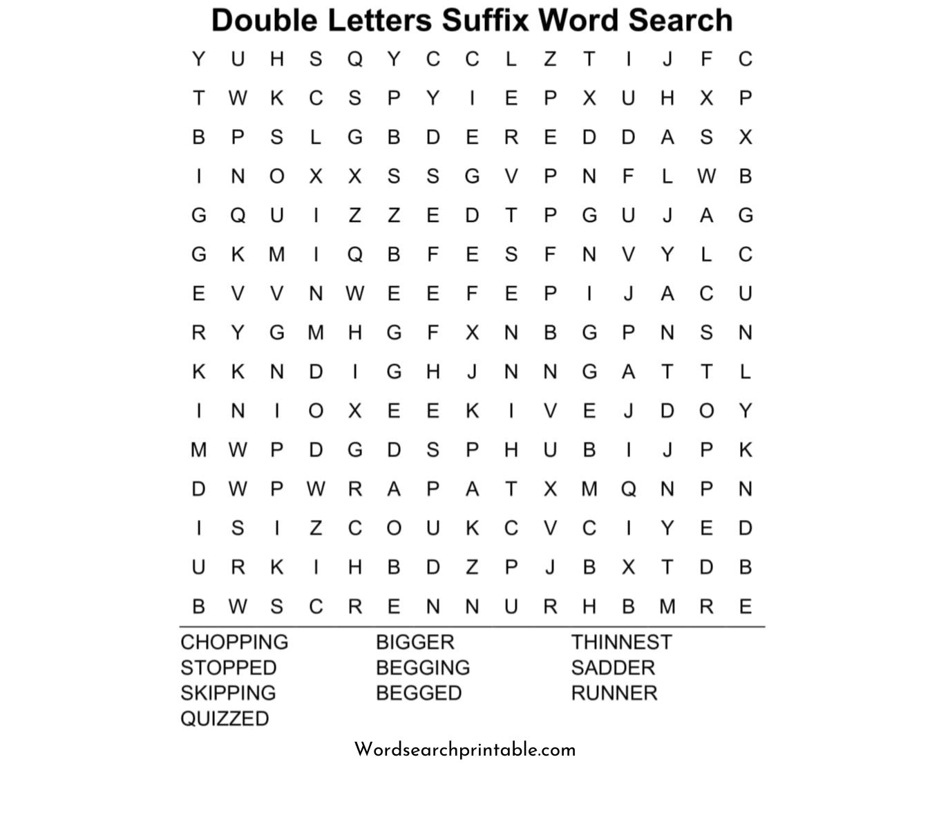 double letters suffix word search puzzle