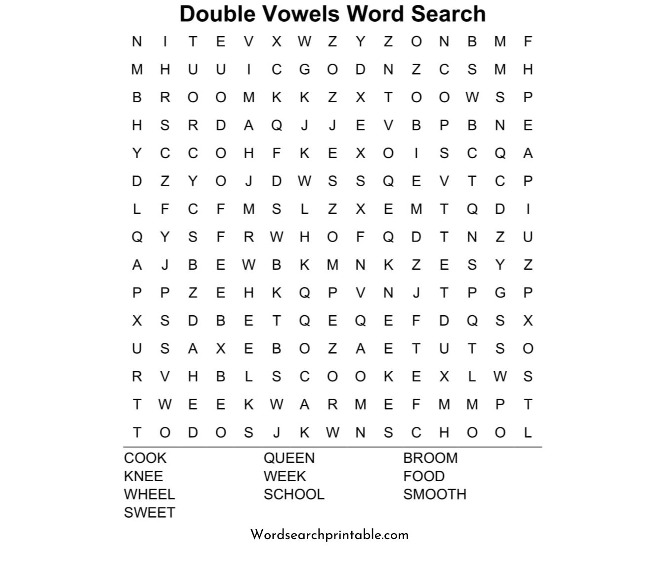 double vowels word search puzzle