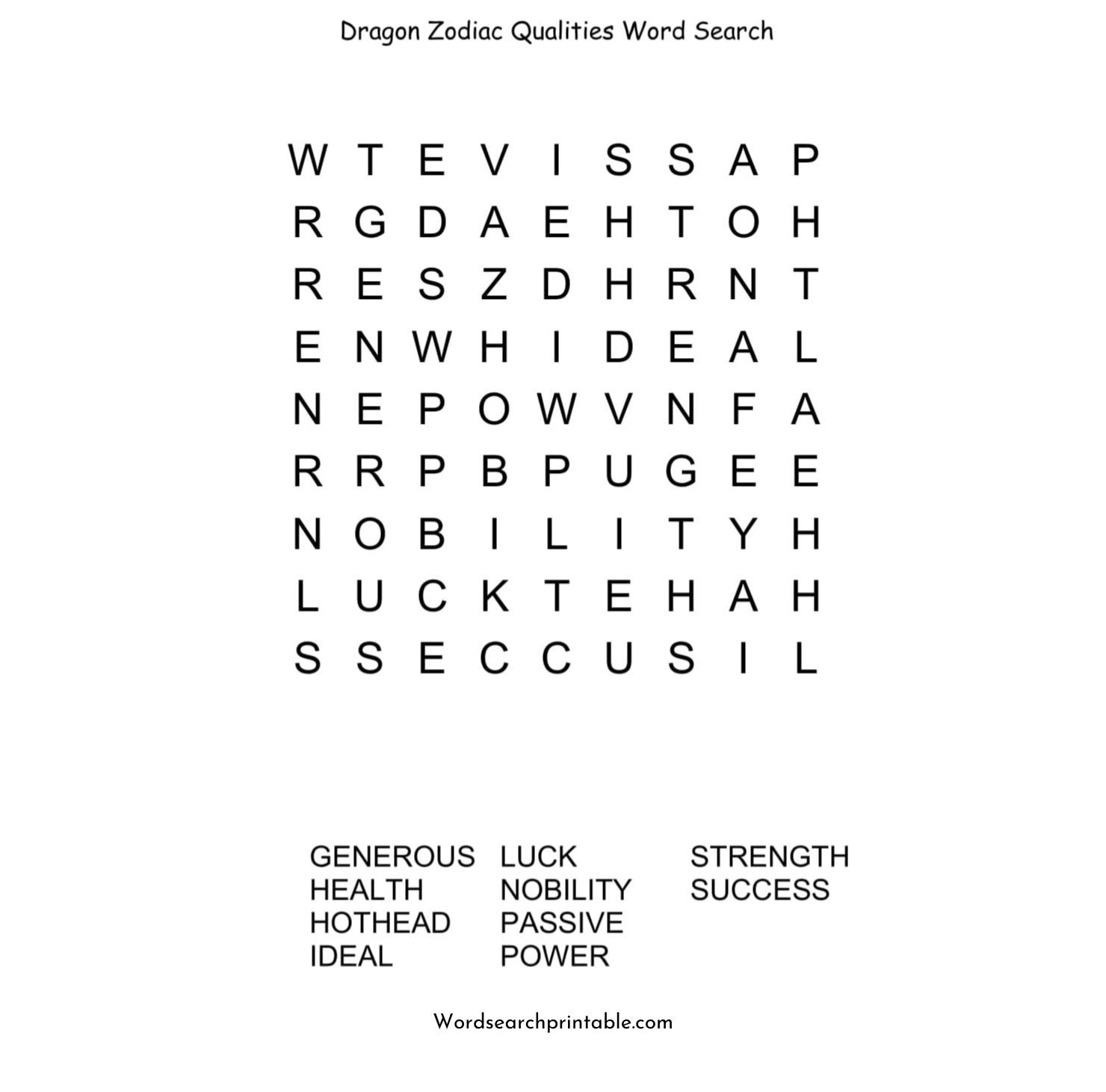 dragon zodiac qualities word search puzzle