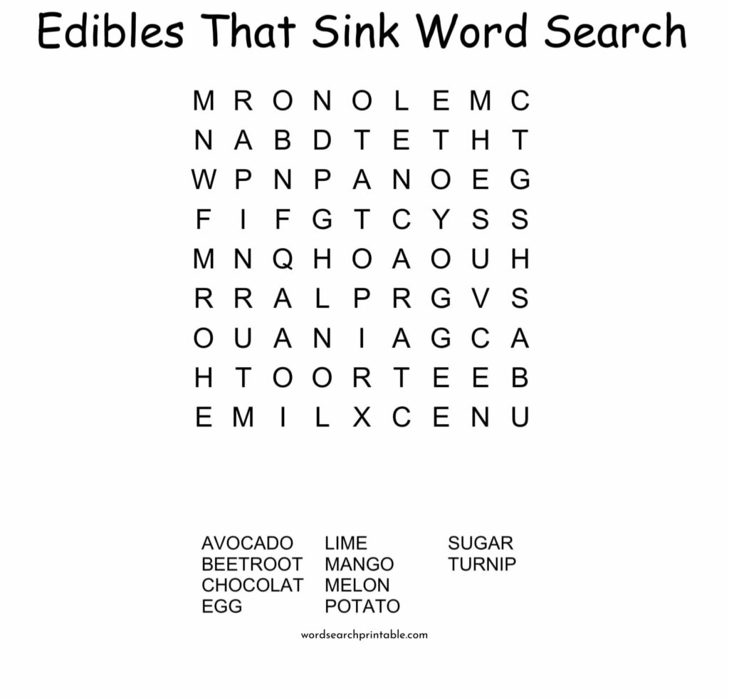 edibles that sink word search puzzle