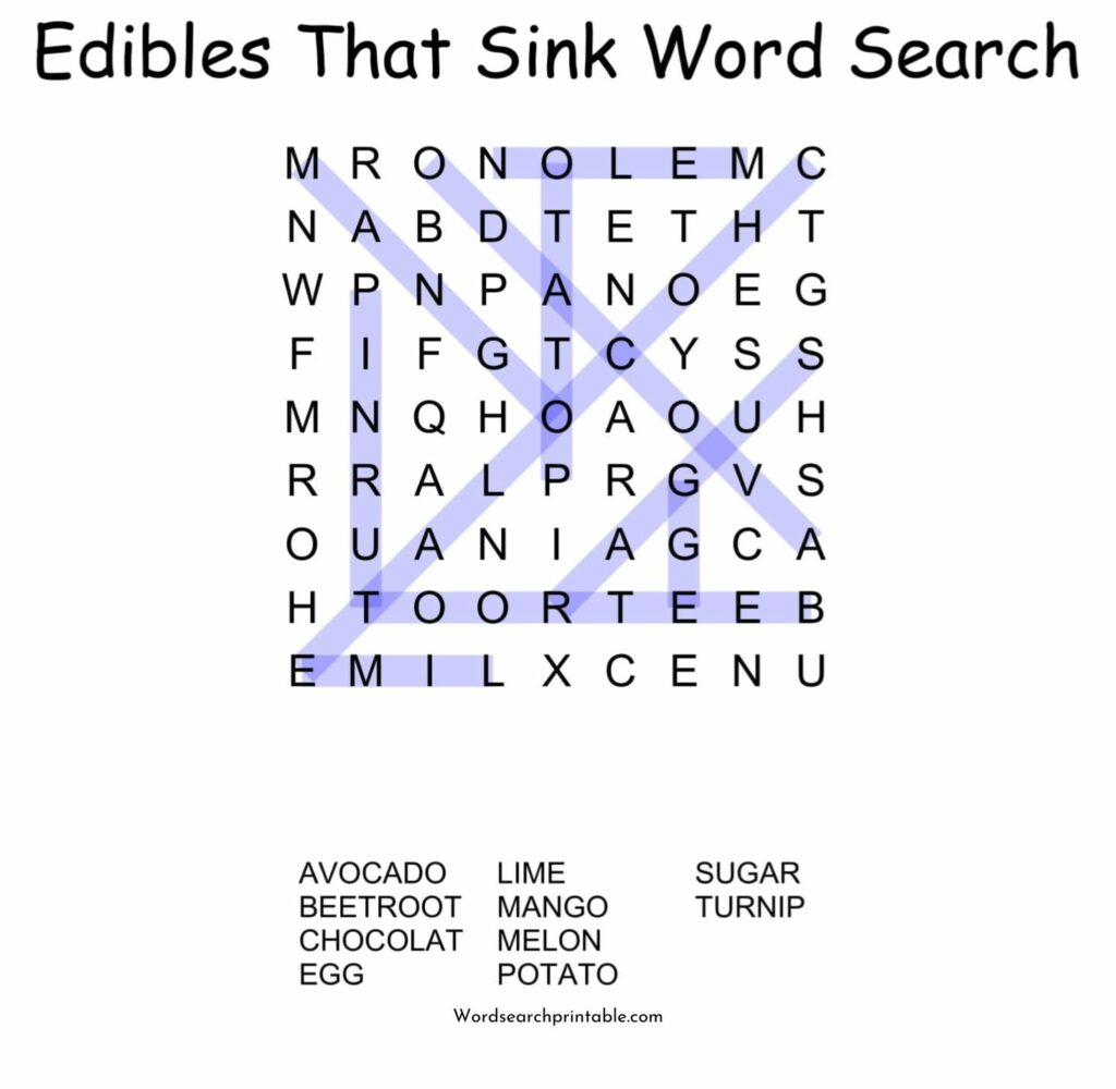 edibles that sink word search puzzle solution