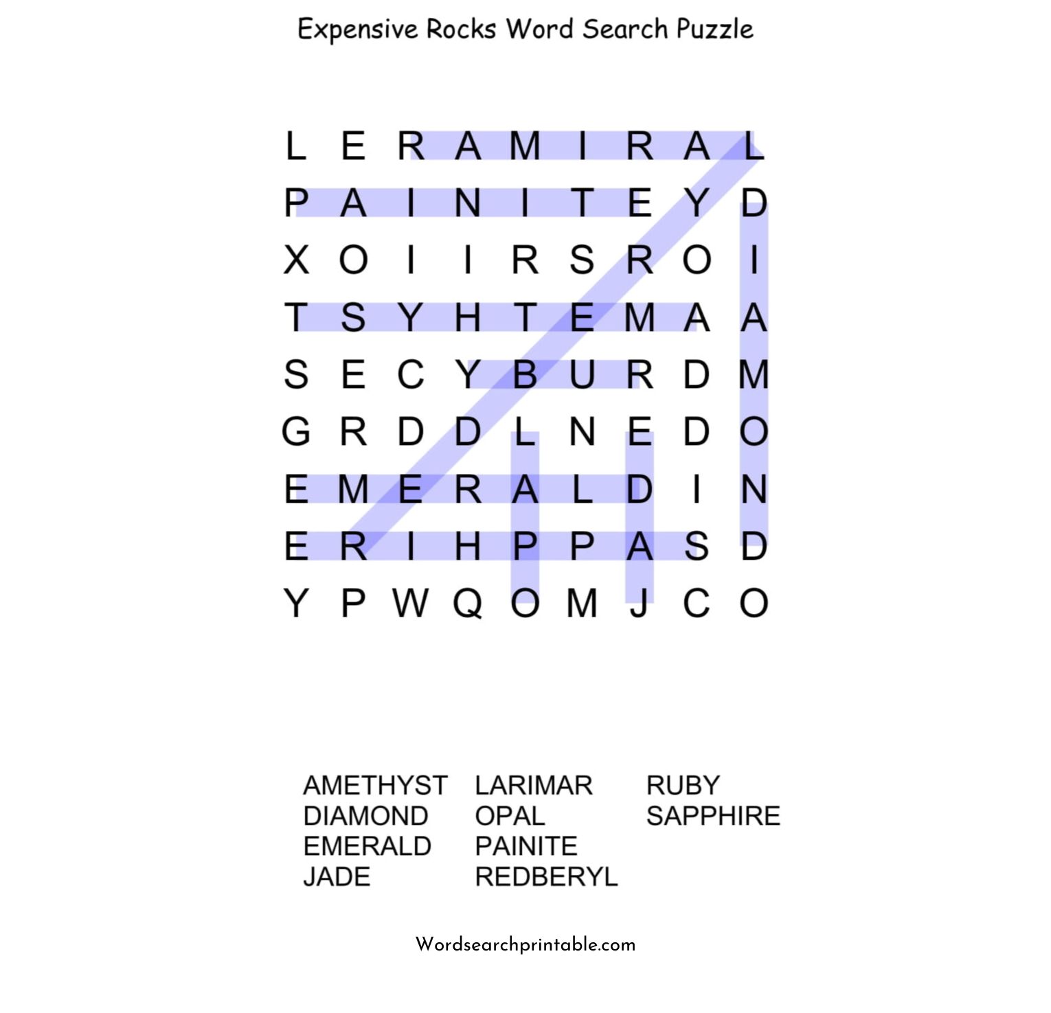 expensive rocks word search puzzle solution