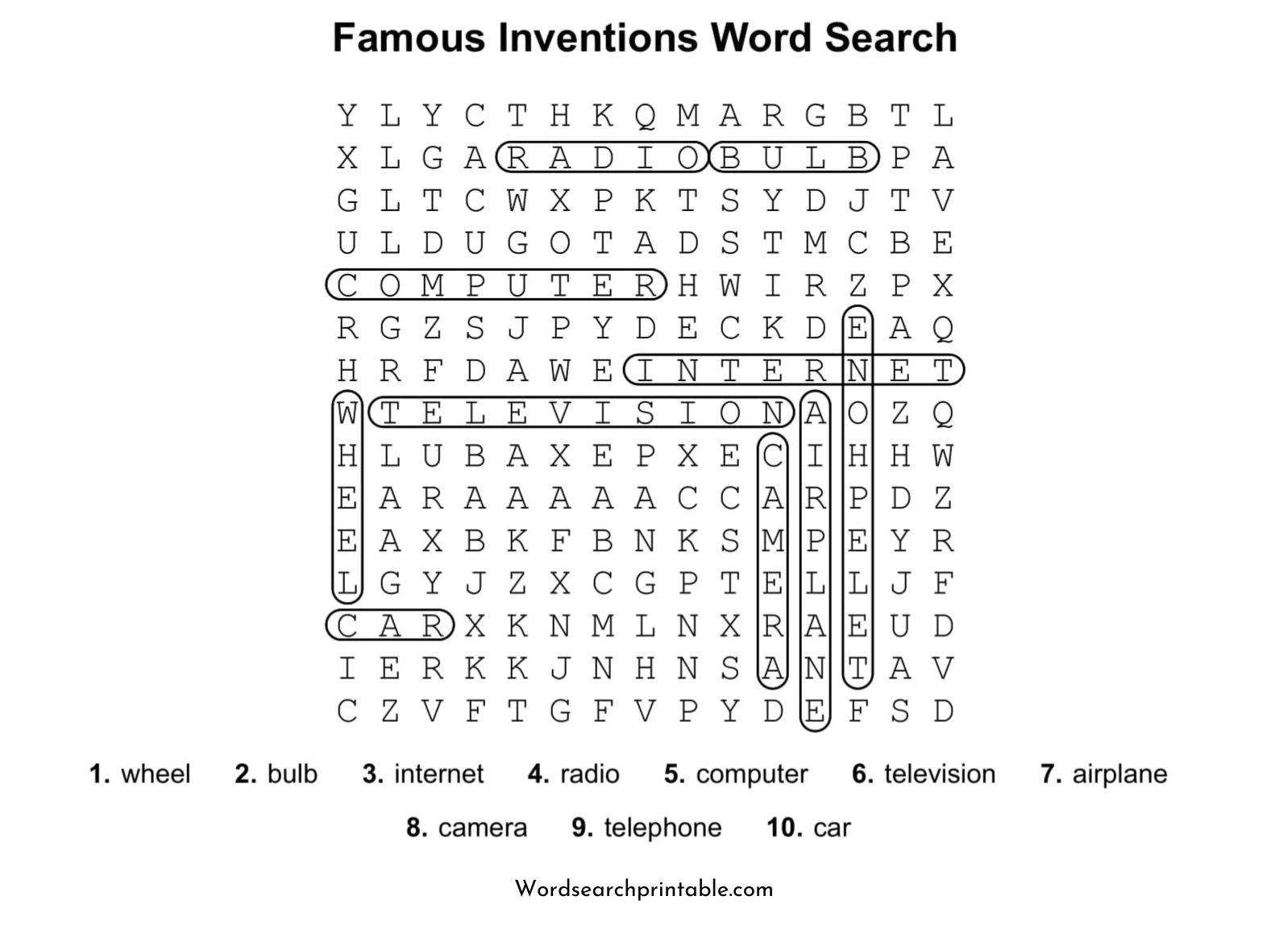 famous inventions word search puzzle solution