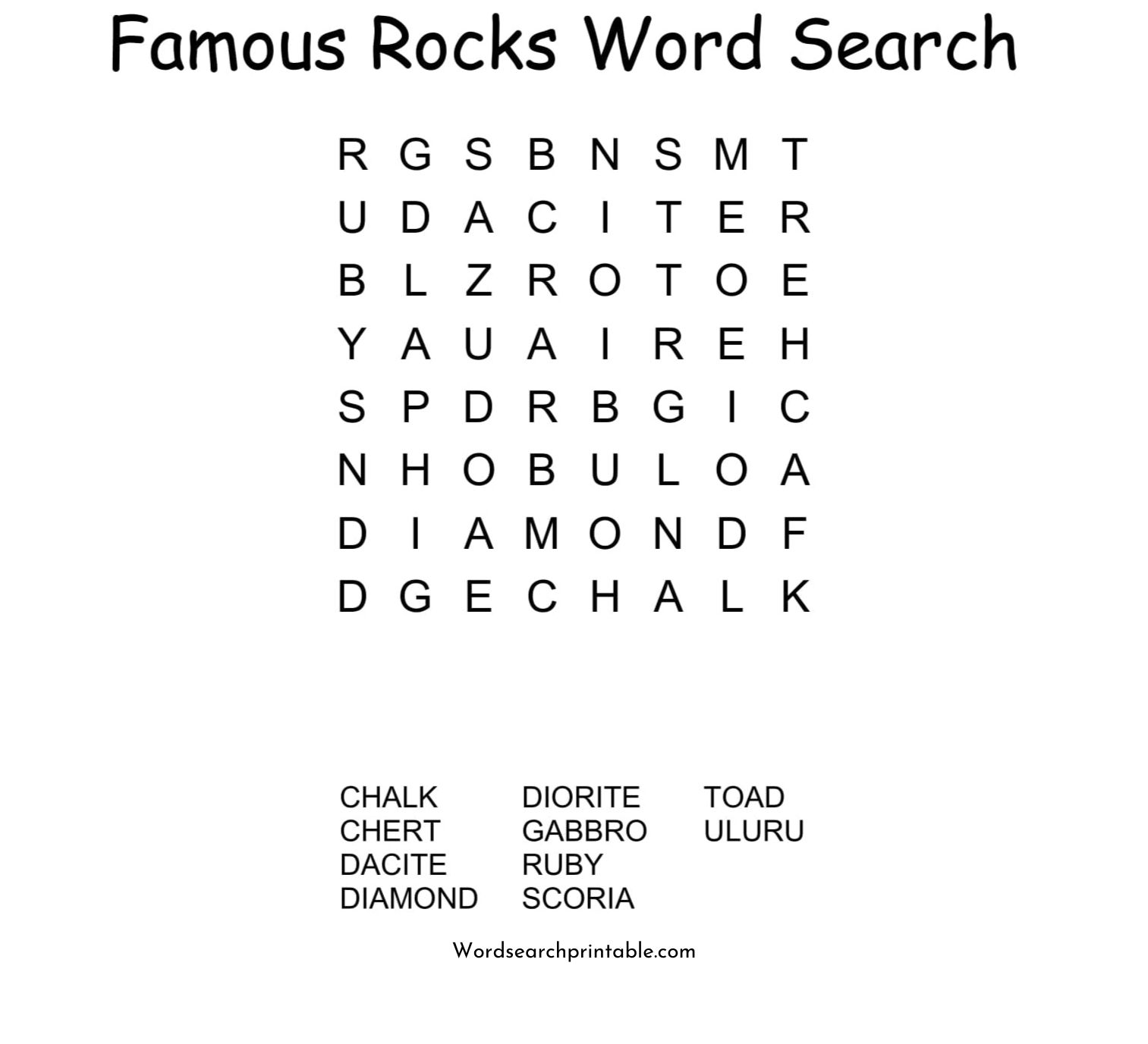 famous rocks word search puzzle