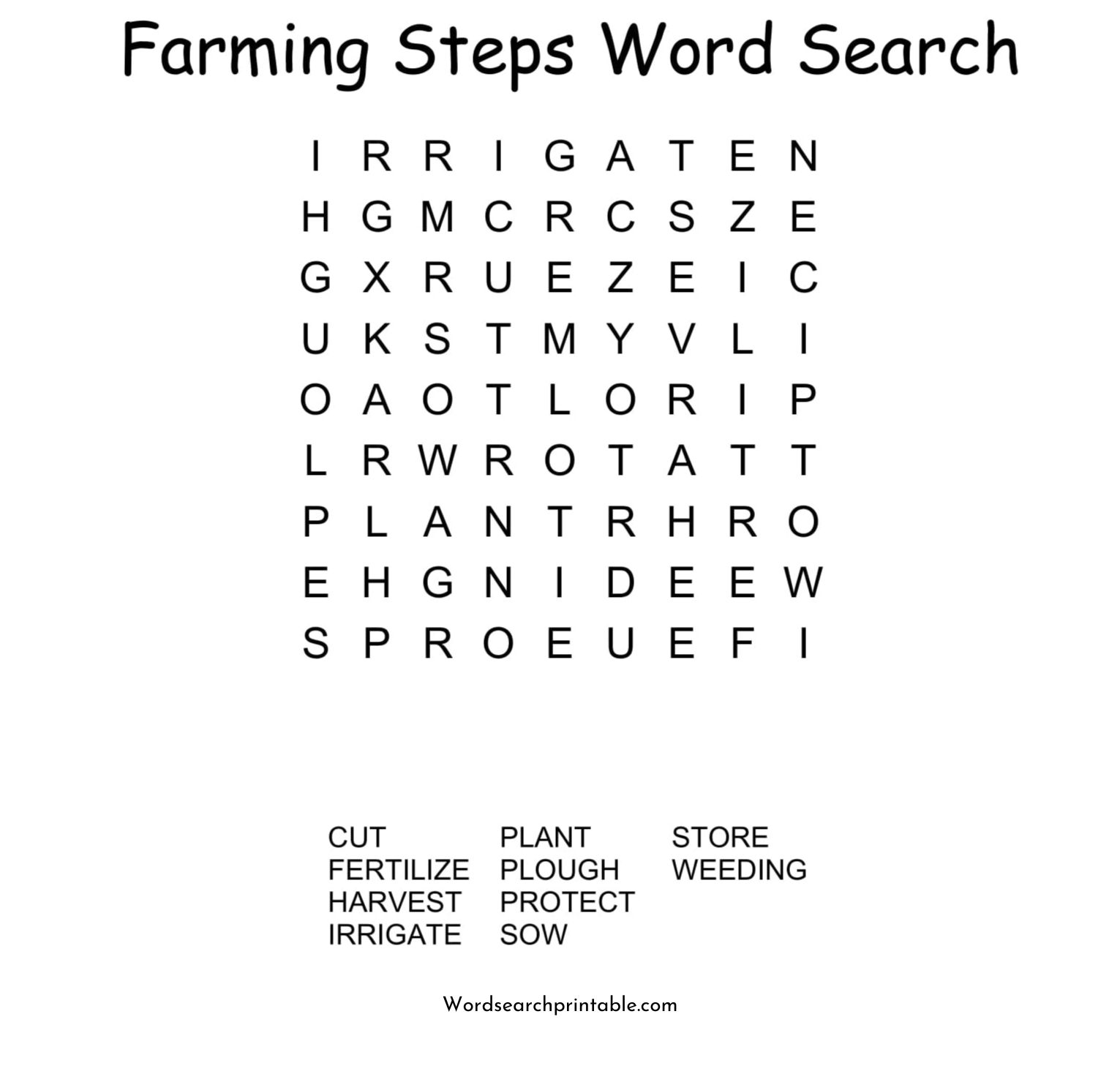 farming steps word search puzzle