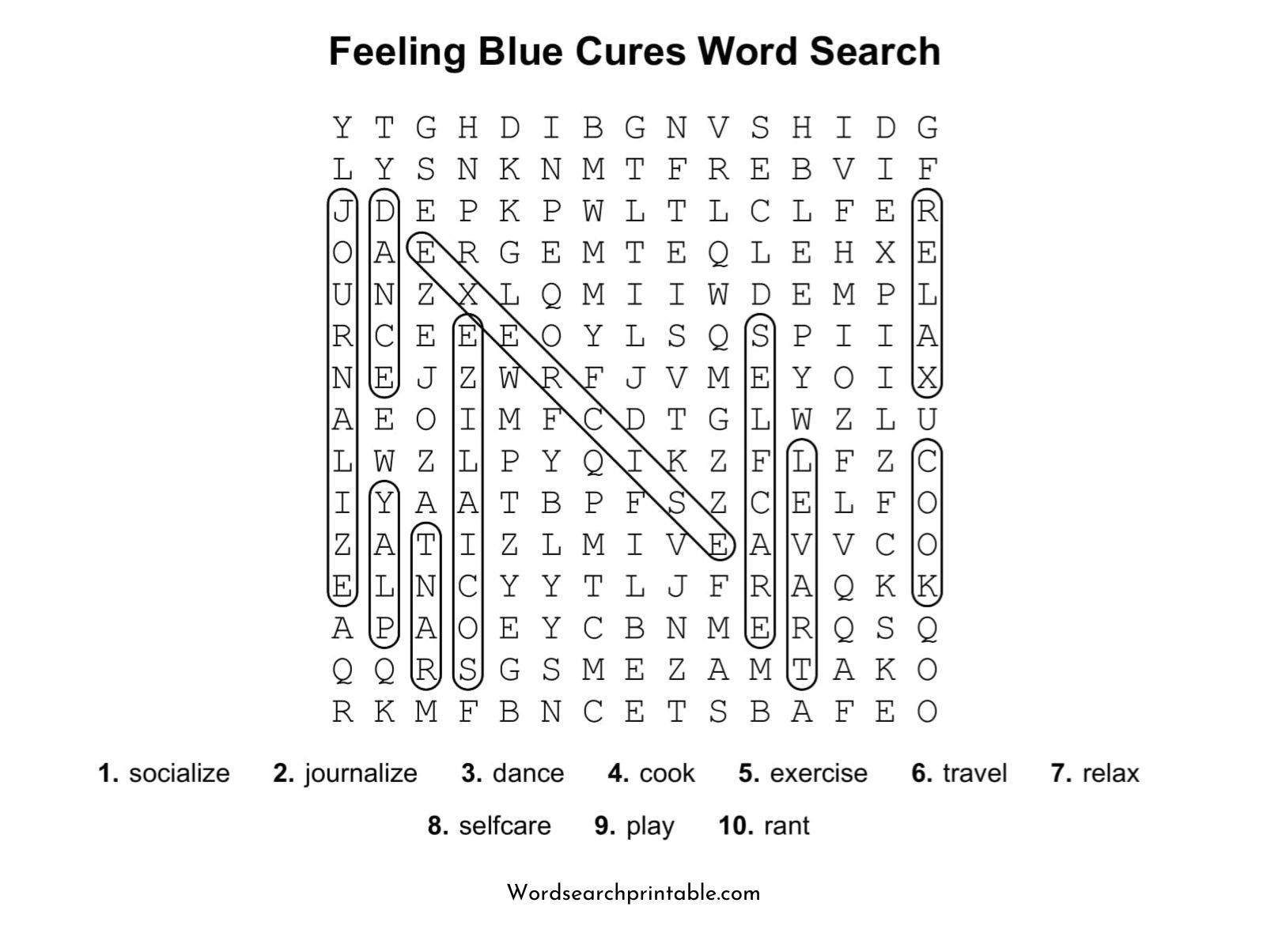 feeling blue cures word search puzzle solution