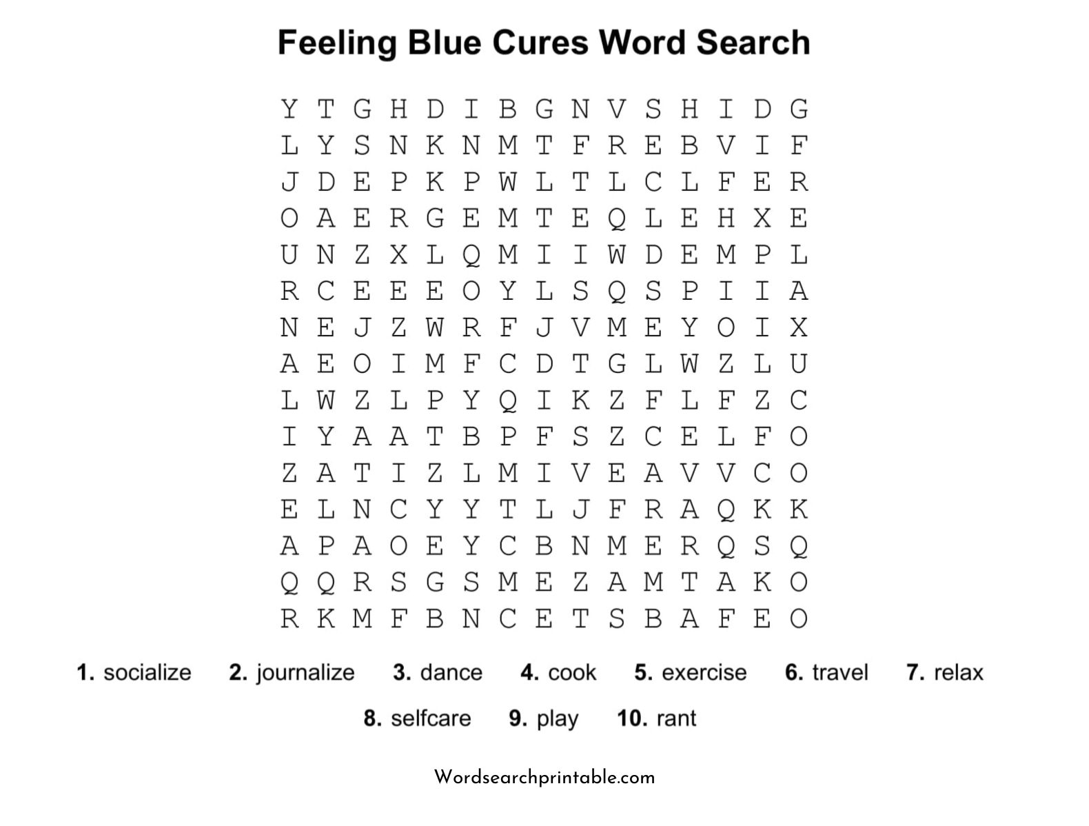 feeling blue cures word search puzzle