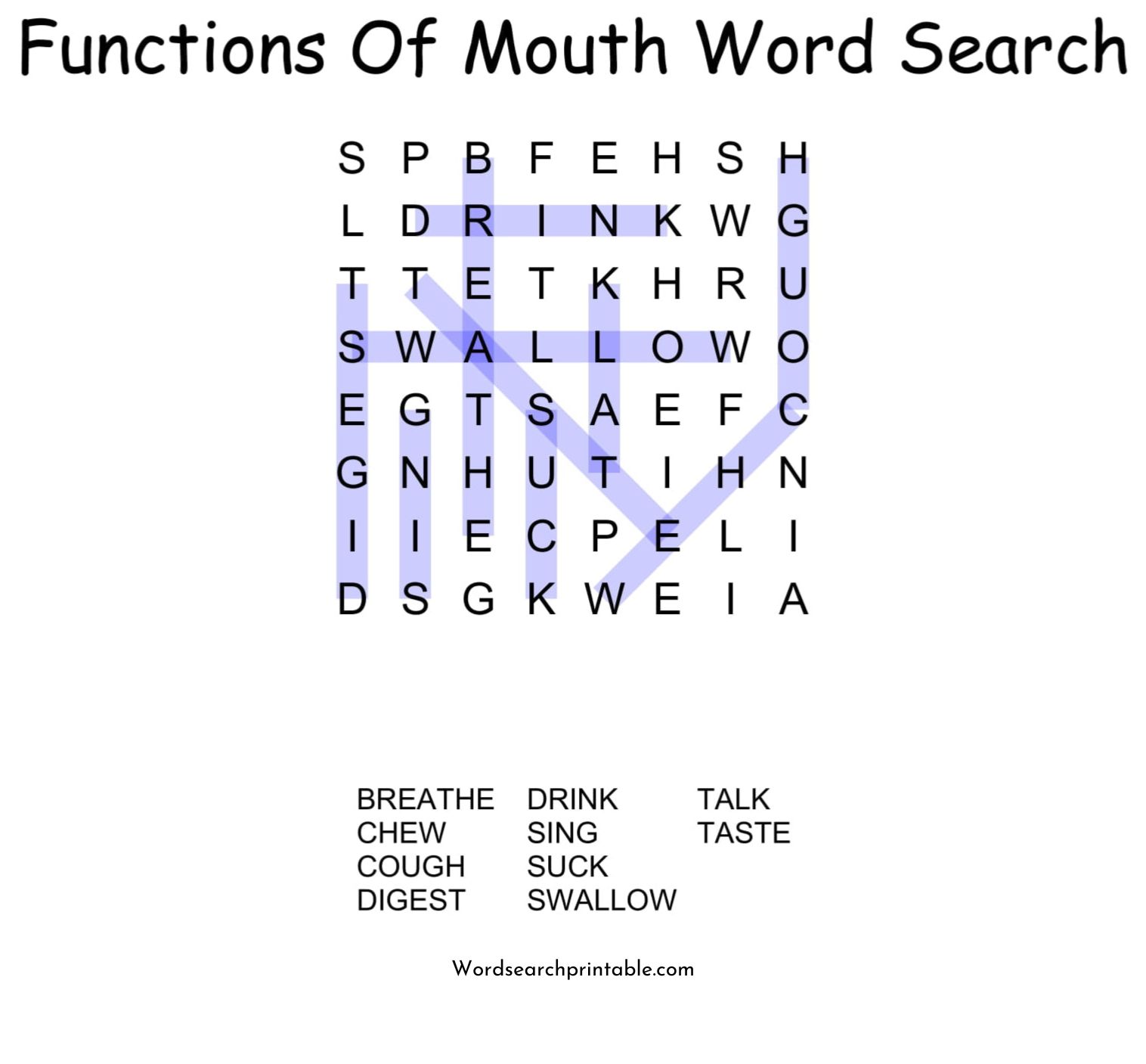 functions of mouth word search puzzle solution